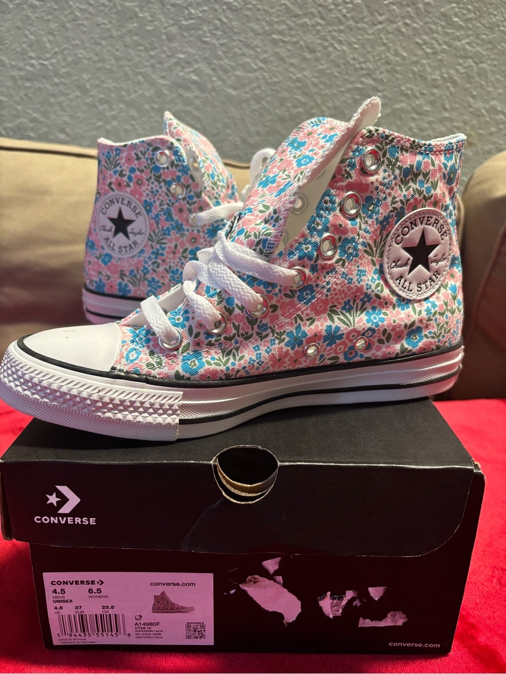 Converse Floral High Top Sneakers - Pink & Blue